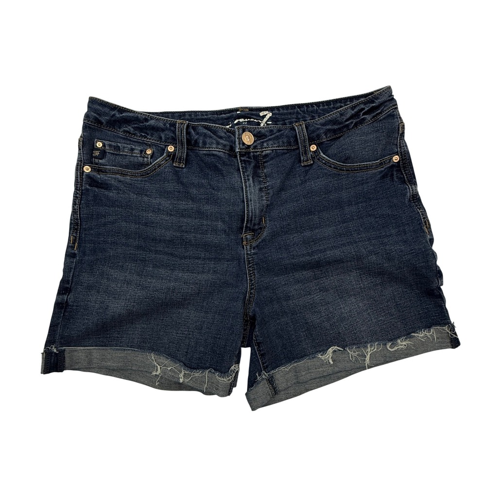 Seven7 Denim Shorts Women 12 Blue Weekend Cutoff Frayed Cuffed Stretch